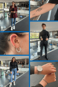 Bild-Collage: Azubis zeigen drei Outfits ihres Dresscodes mit Schmuck, Tattoos und Piercings